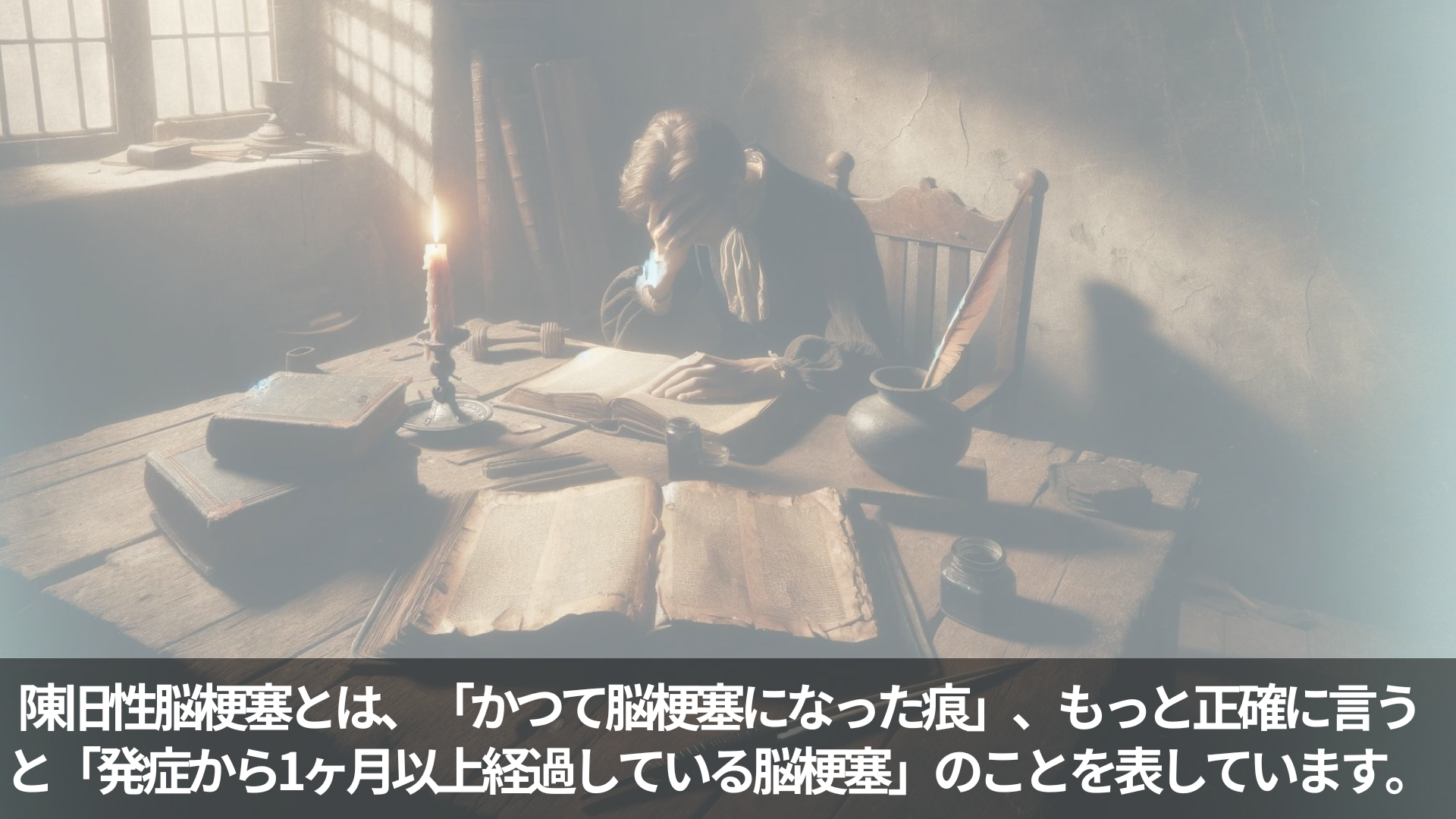 陳旧性脳梗塞とは、「かつて脳梗塞になった痕」、もっと正確に言うと「発症から1ヶ月以上経過している脳梗塞」のことを表しています。